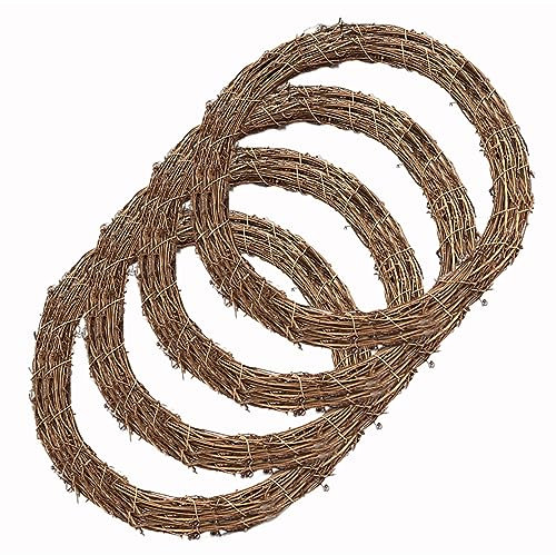 4PCS 25cm Natural Vine Wreath, Branch Rattan for Christmas DIY, Grapevine for Halloween Craft, Easter DIY for Front Door, Wall Hanging, Table, Wedding Decor