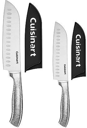 Cuisinart Classic Forged Knife Set – High-Carbon Hammered Stainless Steel Blades, Sheath Guards, Ultra Sharp Edge, Extra-Wide Bolster for Stability (4-Piece Set: 7 Santoku, 5 Santoku)