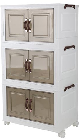 kyaoayo Foldable Storage Box, Large Stackable Boxes, Organiser Boxes with Wheels, Sturdy and Durable, Transparent Plastic Box for Bathroom/Kitchen/Camping (3)