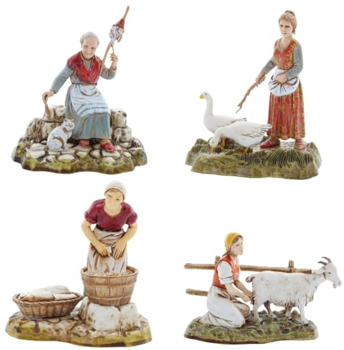 Moranduzzo Set 4 Mestieri Donne per Presepe da Cm 10 Scala 1:20 - Statuine Presepe Indistruttibili - Stile 700', Pittura Rifinita a Mano, Prodotto Ufficiale, Made in Italy, Scultore M. Landi