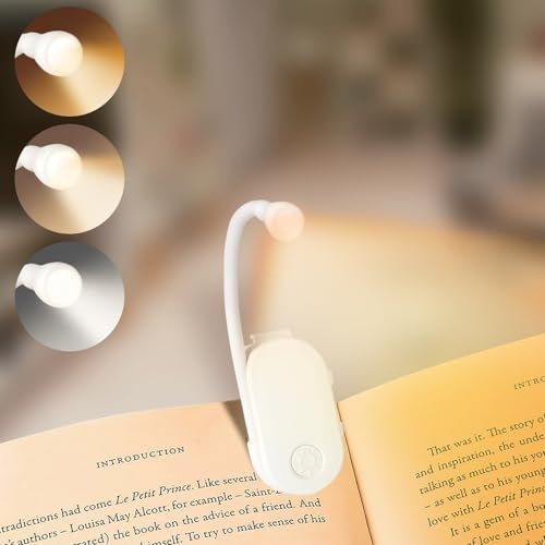 AMFUN Reading Light, LED Book Lights, Rechargeable Reading Lamp with 3 Eye-Protecting Lighting, 360° Flexible Gooseneck Clip on Book Light, White