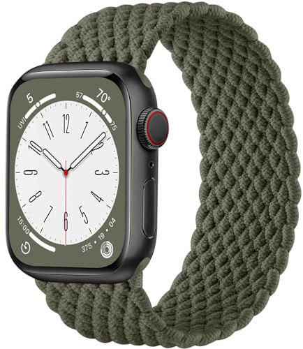 Zedoli stretchig nylon soloslinga kompatibel med Apple Watch Band 44 mm 42 mm 45 mm 46 mm 49 mm män kvinnor, flätad sportarmband rem för iWatch serie 10 9 8 7 6 5 4 3 2 1 SE Ultra/Ultra 2, armégrön