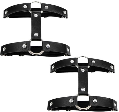 Biglumin Strumpfband - 2 Stück Leder Bein Strumpfband Schwarz, Oberschenkel Band, Verstellbare Strumpfhalter, Personalisierte und vielseitige Accessoires, Cosplay-Partyzubehör, Leg Accessoires.