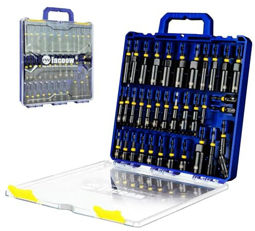 Facoow 55PCS Impact Nut Driver Set, Magenetic Nut Driver Set for Impact Drills and Premium Deep Drivers, Wing Nut Setters, 1/4'' Quick Change, Bit Extention, S2 Steel Bits, Pivoting Nut Setter