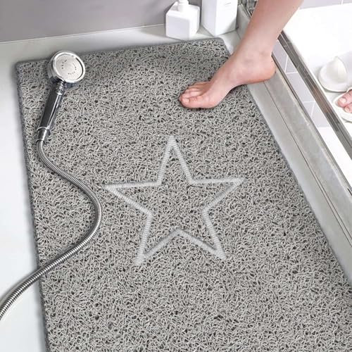 Nicoman Star Shower Mat Non Slip Anti Mould, 40x60 cm Bath Mats for Inside Shower, Phthalate Free Loofah Grey Bathmats for Bathtubs Toilet Bathroom Floor, PVC Bath Rugs Quick Drying, Washable