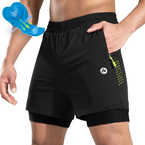 Nepest Men's Mountain Bike Padded Shorts Baggy Gel 4D Padding MTB Biking Cycling Bicycle Shorts Zip Pockets Black/Green XL