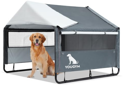 YOUGYM XLarge Outdoor Dog House 4'x4'x3.2' for Large Dogs, Animal Shelter with Doors and Mesh Window, Outside Sun Rain Canopy Pet House for Dogs, Cats, Small Animals and Livestock