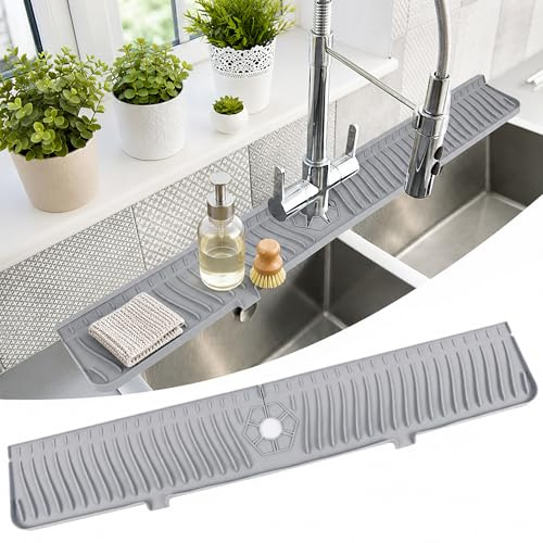 33 Inch Sink Splash Guard Mat, Extra Long Silicone Faucet Drip Tray