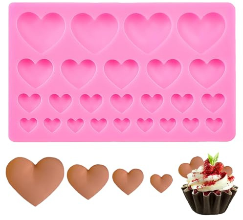 CEJAS 1 Pieza Molde de Silicona en Forma de Corazón, 25 Cavidades, 1,3 1,7 2,6 3,6CM, Molde de Chocolate Reutilizable para Chocolates, Gelatina, Pasteles, día de San Valentín (Rosa)