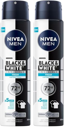 NIVEA Men Black&White 48H Invisible Fresh Antitranspirante Spray para hombre 250 ml (Paquete de 2)