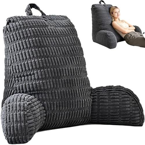 Gobanwei Cojín de lectura para cama y sofá, cojín lumbar lavable con reposabrazos lateral y bolsa de almacenamiento, cojín ergonómico y cómodo para TV, lectura y juegos móviles (80 x 55 cm, gris