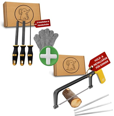 Eli® 3 Holzfeilen Set + Kindersäge für Kinder inkl Schutzhandschuhe