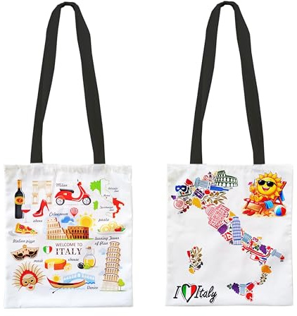 Generico Shopper Borsa Tracolla Cotone Immagini Italia Souvenir Utile Shopping Spesa