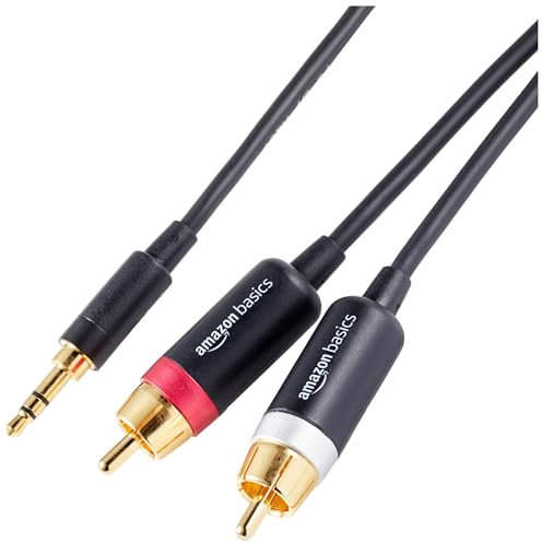 Amazon Basics 3.5 Aux to 2 x RCA Adapters, Audio Cable for Amplifiers, Active Speakers with Gold-Plated Plugs, 4.6 m, Black