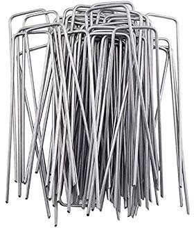 ADEPTNA Heavy Duty Galvanised Steel U Shaped Garden Securing Pegs - Weed Mat Pins - Ideal for Securing Weed Fabric Landscape Fabric Netting Ground Sheets Fleece and Garden Meshes (50 PACK)