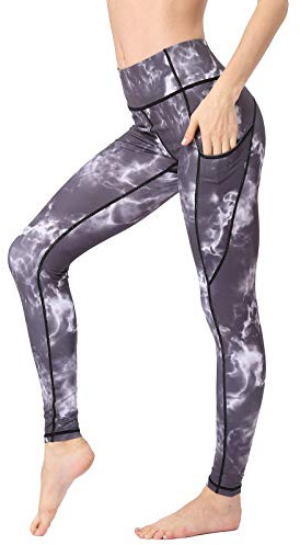 FLYILY Tryckta yogabyxor dam hög midja gym sport leggings magkontroll löpning träning kompression tights stretchmönstrade leggings, 1-blackcloud, L