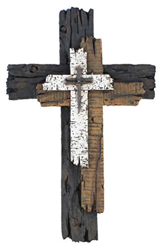 Top Brass Decorative Wall Cross - Rustic Multi Layered Weathered Wood Look Spiritual Art Sculpture