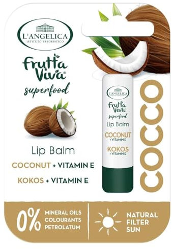 L'Angelica, Lip Balm Cocco & Vitamina E, 12 Confezioni, Burrocacao con Ingredienti Sicuri e Naturali, Protegge da Freddo e Sole, Dermatologicamente Testato, Senza Oli Minerali, Coloranti e Petrolati