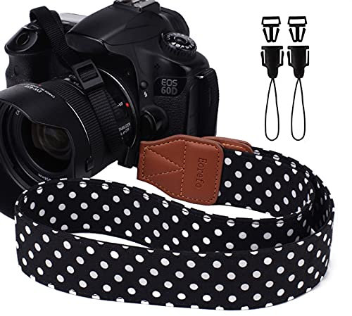 wieehtes Kameragurt Vintage Damen Kamera Schultergurt HalsTragegurt für Kompakte Kameras von Canon, Nikon, Sony, Fujifilm, Olympus, Leica etc.(Schwarz)