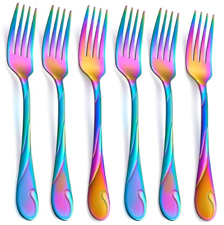 Seeshine Lot de 6 fourchettes de table arc-en-ciel en acier inoxydable de 19,8 cm