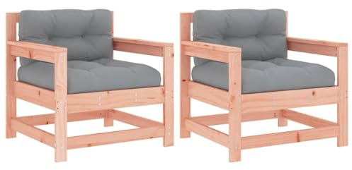 vidaXL Sillones de jardín y Cojines 2 uds Madera Maciza Abeto Douglas, sillón de Descanso, Silla de jardín, sillón de Patio, sillón de Relax