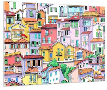 Vidrios decorativos Ciudad Casas De Vecindad Casas Cuadro Sobre Vidrio Moderno 70x50cm Decoracion Salon Dormitorio Cocina Cuadros Pared Impresiones Impresión en Cristal Wall Art Prints GAA70x50-5350