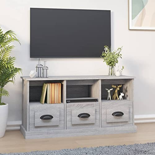 Homgoday Meuble TV en contreplaqué gris Sonoma 100 x 35 x 50 cm, meuble pour TV, salon, salle à manger, table basse, télévision, équipement de musique, meuble bas de rangement
