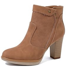 QUEEN HELENA Botines perforados Botas de tacón puntiagudo Casual Mujer X30-114, cuero, 38 EU