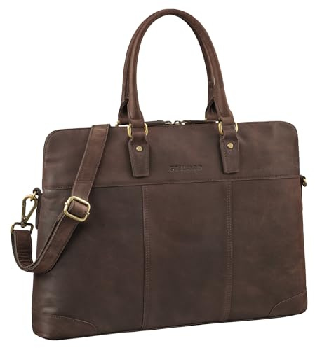 STILORD Charlize Cuero Bolso de Negocios Mujeres Bolso Grande Genuina Piel Shopper Mujer Bandolera Bolso de Mano para Portátiles de 13-15,6 Pulgadas Color:Zamora - marrón