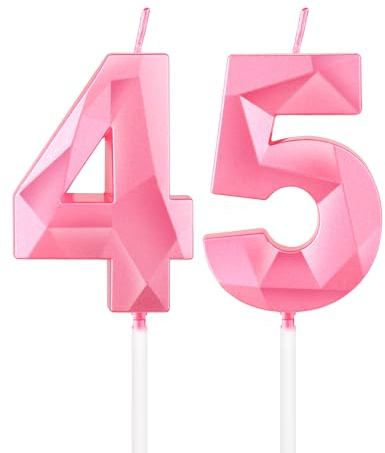 mciskin Pink 45th Birthday Candles, 3D Number 45 Candles for Cake, Women Men 45th Birthday Decorations,Pearl Pink Candle Cake Topper Decorations for Birthday Party Weddings Anniversary Supplies