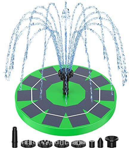 AMZtime Solar Springbrunnen für Außen 3W,Solarbrunnen für Draussen mit 1200 mAh Batterie，Solar schwimmender Fontäne Pumpe mit 6 Fontänenstile,Solar-Teichpumpen für Gärten, Teiche und Vogelbäder