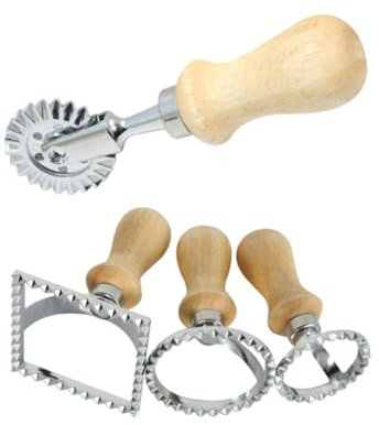 Hoement 4stücke Holzgriff Spitze Fondant Keksform Ausstecherform Teigtaschenhaut Kuchenform Küchenhelfer Rund Quadratisch Backen Kochen