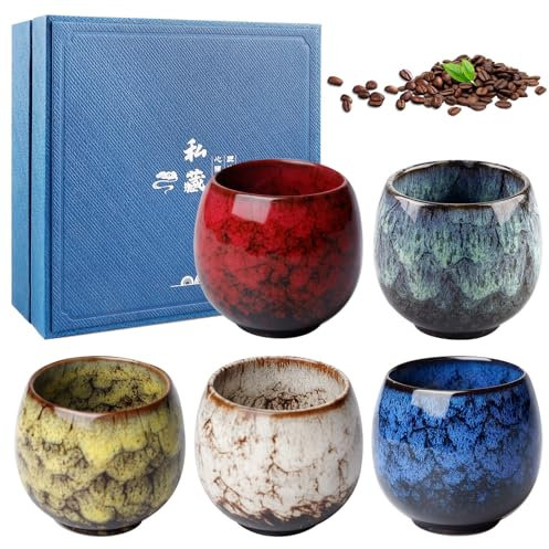 BORDEAG 5pcs Tazas De Cerámica 110ml, Tazas De Café Espresso, Tazas De Té De Cerámica Pequeñas