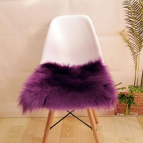Kunstfell Sitzkissen, Kleiner Quadratisch Felle für Stühle, Plüsch Flauschiger Sitzauflage Stuhl, Flauschiger Teppich, Sitzfelle für Stühle Dekofell Schlafzimmer Asthetische (Lila, 60*60 CM)