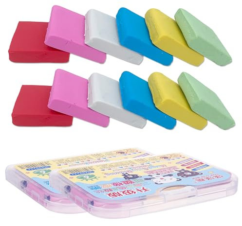 Borradores Amasados, Gomas de Borrar Amasables de 6 Colores, 12 Goma de Borrar Artística, Borrador Amasable, 2 Cajas de Plástico, para Materiales de Dibujo de Colores