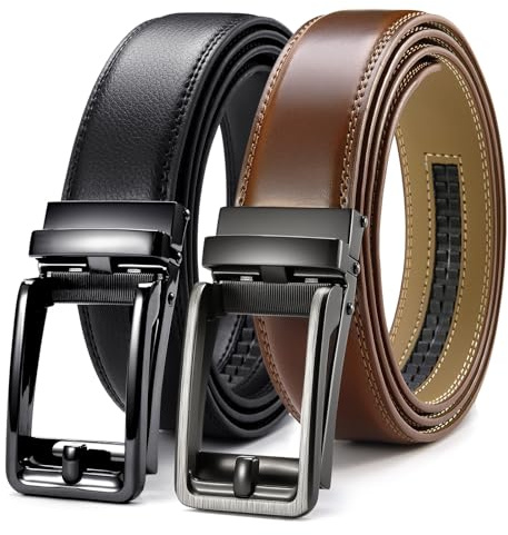 CHAOREN Ledergürtel Herren 2 Stücke Schwarz Braun– Automatik Gürtel Herren Leder 35mm mit Geschenkbox – Design Gürtel für fast jeden Anlass und jedes Outfit