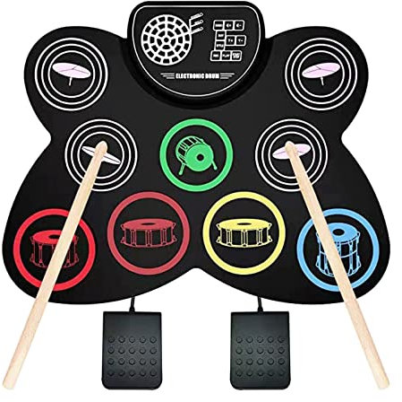 XANHOY 9 Pads Electric Drum Set, Practice Drum Machine with Headphone, Built-in Drum Pedals Drum Sticks Drum Pads