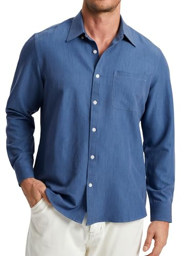 Enlision Mens Long Sleeve Shirt Casual Button Down Wrinkle Free Denim Shirts for Men Non Iron Business Shirt with Pocket,3XL, Denim Blue