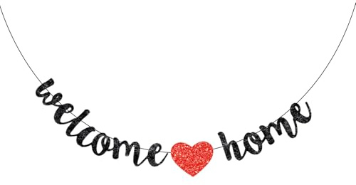 Välkommen hem banderoll, varmt välkommen hemgirlang, välkommen hem dekoration Welcome Home Banner för vän släkting baby återkomst familjefirande skola säsong fest dekoration svart