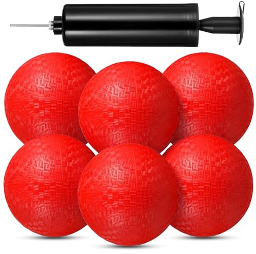 Abeillo 6Pcs Playground Balls 5 Inches Kickballs Dodgeball Inflatable Rubber Bouncy Balls with 1 Pcs Pump for Adults