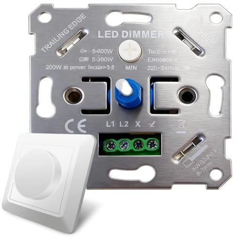 Dimmer a LED da 230 V, interruttore dimmer per lampade a LED, interruttore della luce, dimmerabile, dimmer girevole compatibile con interruttore GIRA & Hue, 5-200 W con piastra di copertura bianca