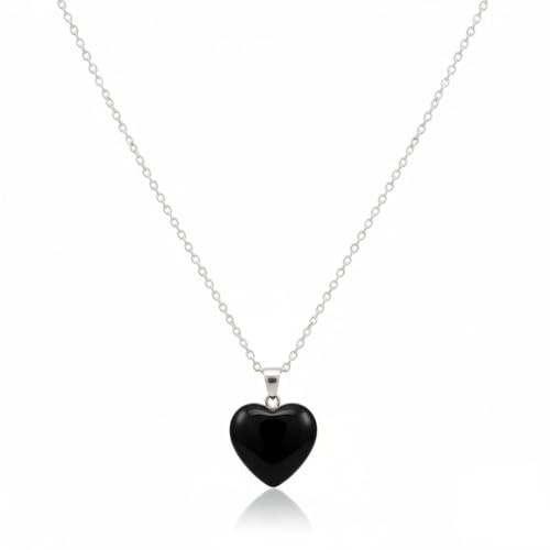 Vincent Paul COLLANA DONNA CON PIETRA NATURALE DI OSSIDIANA NERA A FORMA DI CUORE E ARGENTO 925 RODIATO