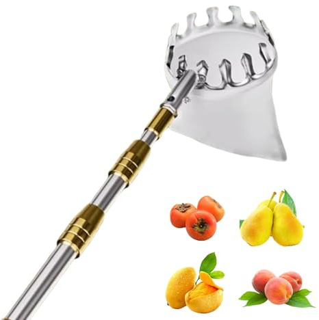 MYXJX Recolector de Fruta, Recolector de Frutas con Bolsa Tela, recogedor telescópico Acero Inoxidable, Herramienta for árboles frutales como Peras, Limones y Naranjas(4m)