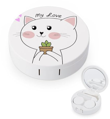fkgvwo Contact Lens Case White Kittens Contact Lens Box Travel Kit Portable for Travel & Home