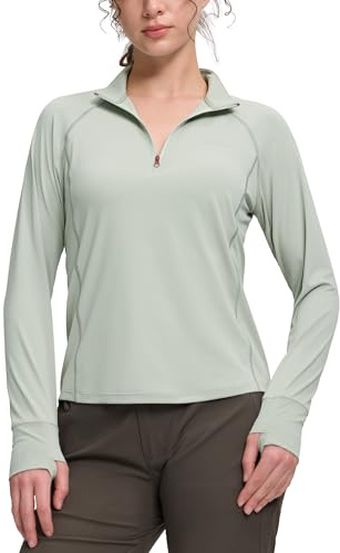Pioneer Camp Womens Long Sleeve Tops 1/4 Zip Running Shirts Quick Dry Sports Workout Cycling Golf Activewear with Thumb Holes
