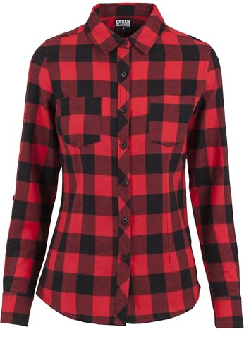 Urban Classics Damen Ladies Turnup Checked Flanell Shirt Hemd , Mehrfarbig (blk/red 44) , XS , Hemd