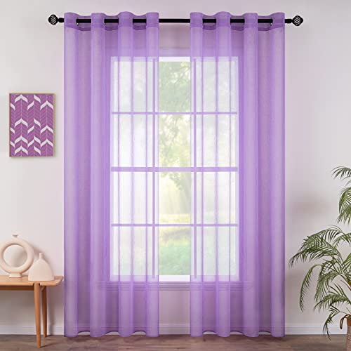 MIULEE 2 Panels Sheer Voile Eyelet Curtains Light Purple 55 Wx96 L