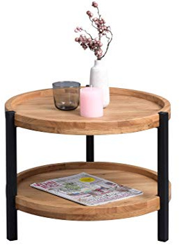 M2 Kollektion Alva 1 Couchtisch/Beistelltisch, Echtholz Wildeiche furniert, braun, Durchmesser 50cm, Höhe 39cm