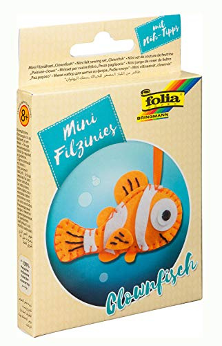folia 52907 - Filz Nähset für Kinder-Mini Filzinie, Anhänger Clownfisch, 12 teilig - Filznähset zur Herstellung eines selbstgenähten Anhängers