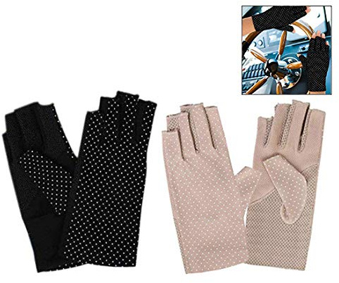 Xrten Bloqueador Solar Medio Dedo Guantes, Mujeres del Verano de la protección, 100% de algodón Guantes de conducción Mitones (2 Pares)